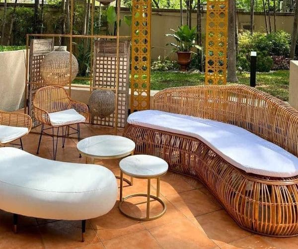 Rattan furniture event setup